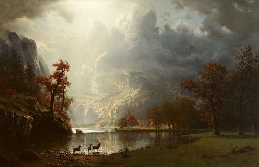 Albert Bierstadt, Sierra Nevada Morgen, klassische Kunst, klassische Kunst, Malerei. HD-Hintergrundbild