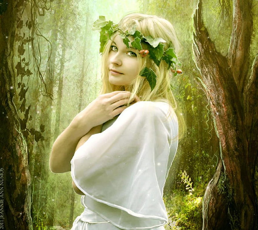 fantasy lady, greeny, lady, abstract, 3d, fantasy, green, forest, female HD wallpaper