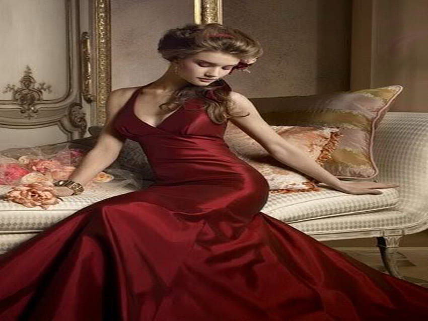 dama, romántico, delicado, vintage, rojo fondo de pantalla