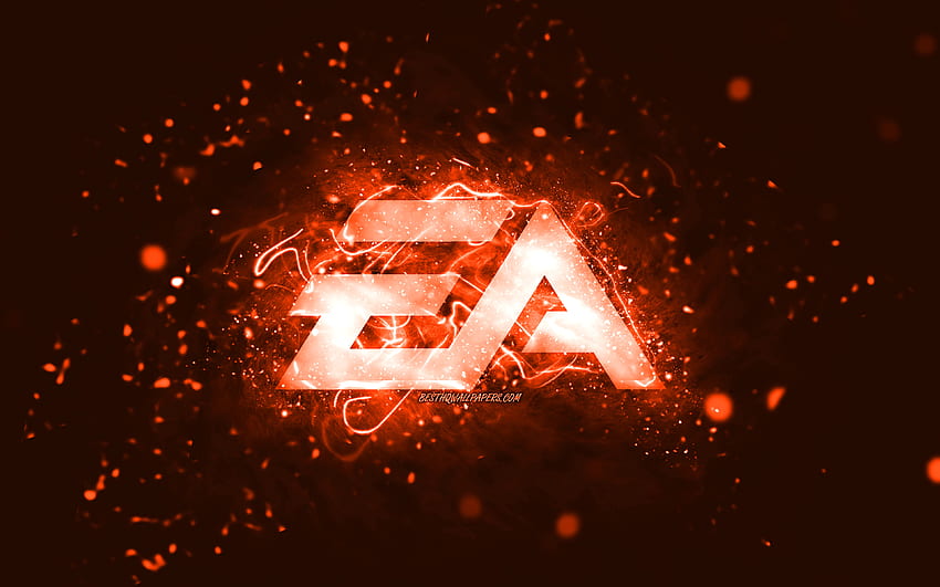 EA GAMES turuncu logosu, Elektronik Sanatlar, turuncu neon ışıklar, yaratıcı, turuncu soyut arka plan, EA GAMES logosu, online oyunlar, EA GAMES HD duvar kağıdı