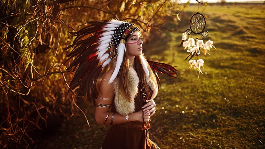 indigenous peoples Sergey Sorokin warbonnets female, Indianer HD wallpaper