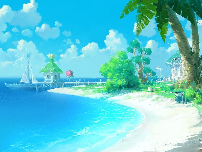 Playa de anime, playa de verano de anime fondo de pantalla