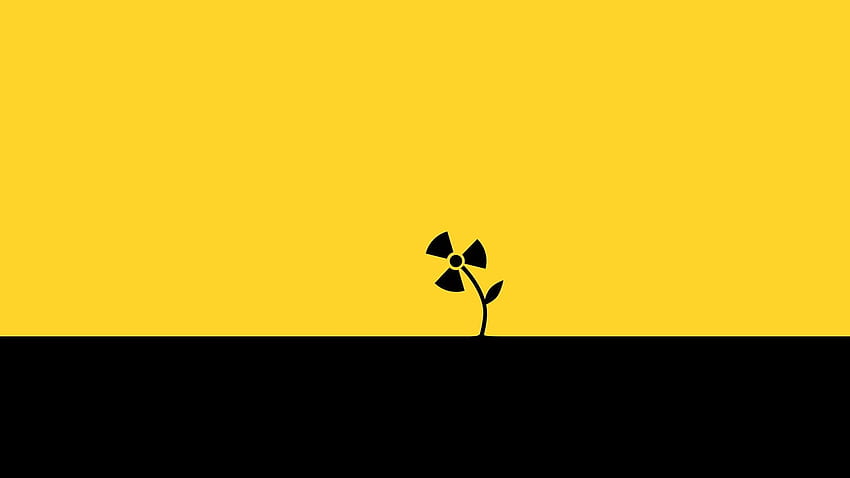 Black and yellow biohazard logo, digital art, minimalism, simple, Yellow Minimalist HD wallpaper