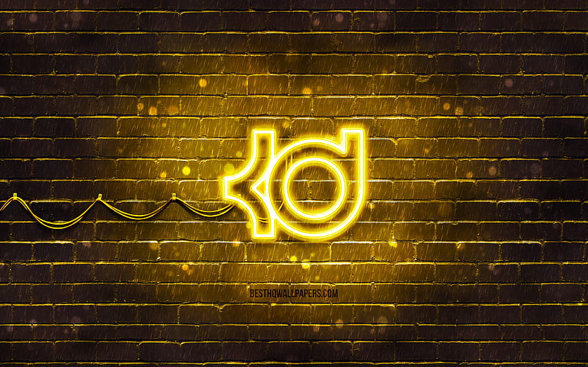 Kevin Durant gelbes Logo, , gelbe Ziegelwand, Kevin Durant Logo, Basketballstars, Kevin Durant Neon-Logo, Kevin Durant HD-Hintergrundbild