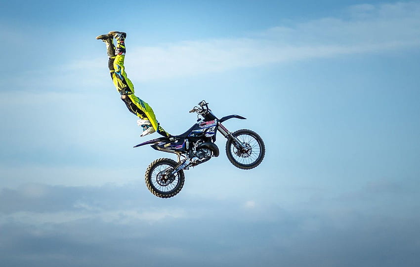 maneuver, rider, motocross, style, sky, clouds, FMX, extreme sports, Superman Double Seat Grab for , section спорт - HD wallpaper