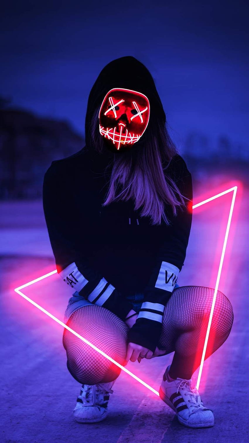 Neonowa dziewczyna, neonowa maska ​​na twarz Tapeta na telefon HD