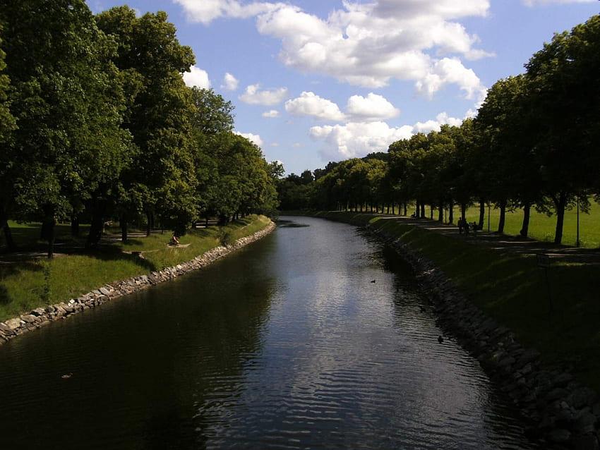 Il Djurgardscanal di Stoccolma, canale, Stoccolma, parco Sfondo HD