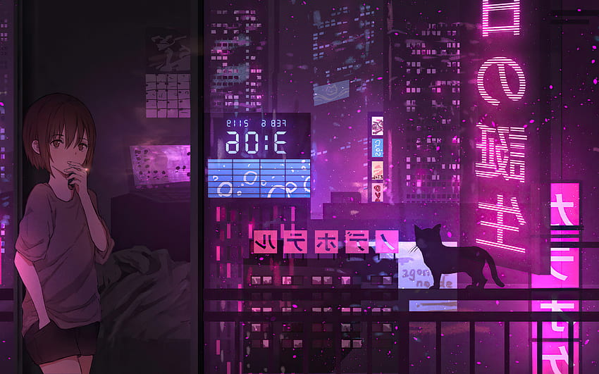 Anime Girl City Night Neon Cyberpunk , , Background, and , 1280X800 Anime HD wallpaper
