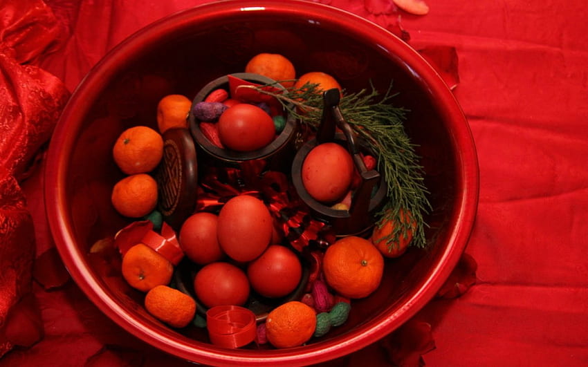 Telur dan oranye, merah, mangkuk, telur, oranye, makanan Wallpaper HD