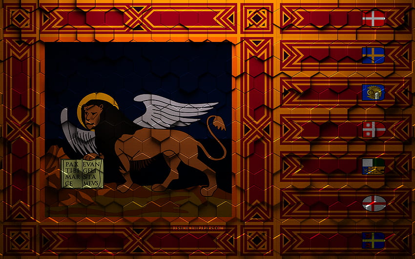 Bandera de Veneto, arte de panal, bandera de hexágonos de Veneto, Veneto, arte de hexágonos 3d, bandera de Veneto fondo de pantalla
