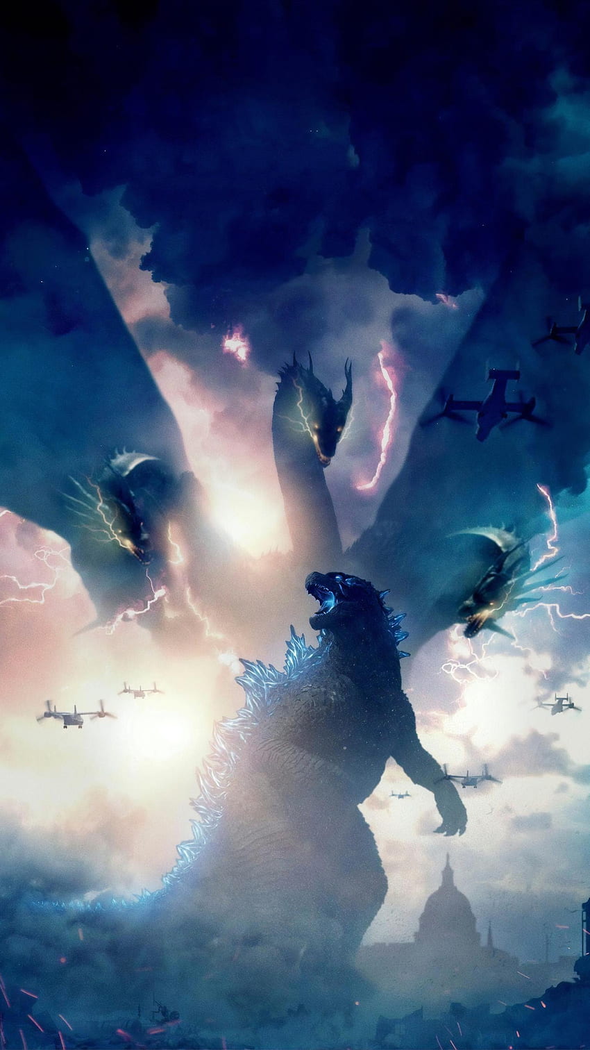고질라: 괴물의 왕 (2022) 영화 HD 전화 배경 화면