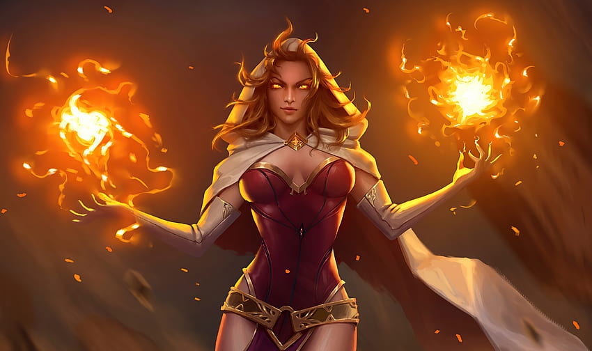 Fire wizard, queen, fantasy HD wallpaper