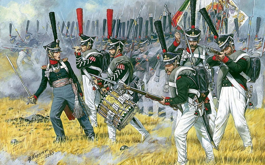 Russische schwere Infanterie Kampfwaffen Schwerter Waffen Armee Militärkunst Malerei Männer Männer. HD-Hintergrundbild