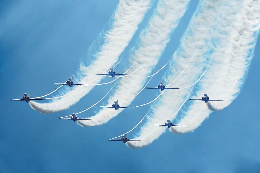 sembilan di langit, biru, putih, pesawat terbang, pesawat terbang, cepat, pesawat, langit, terbang Wallpaper HD