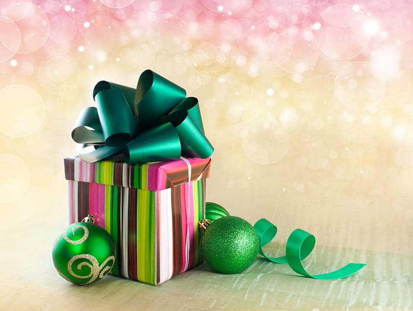 Christmas gift, balls, gift, box, christmas HD wallpaper