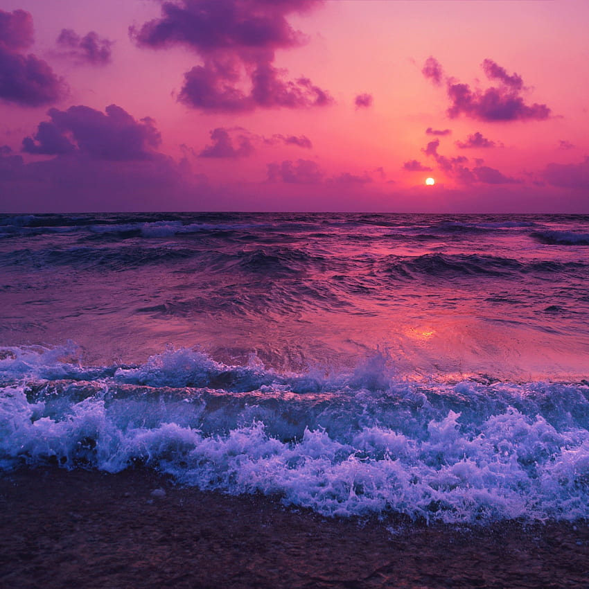 Ocean, zachód słońca, fale, piana, plaża - dziewica, fajne 3000 X 3000 Tapeta na telefon HD