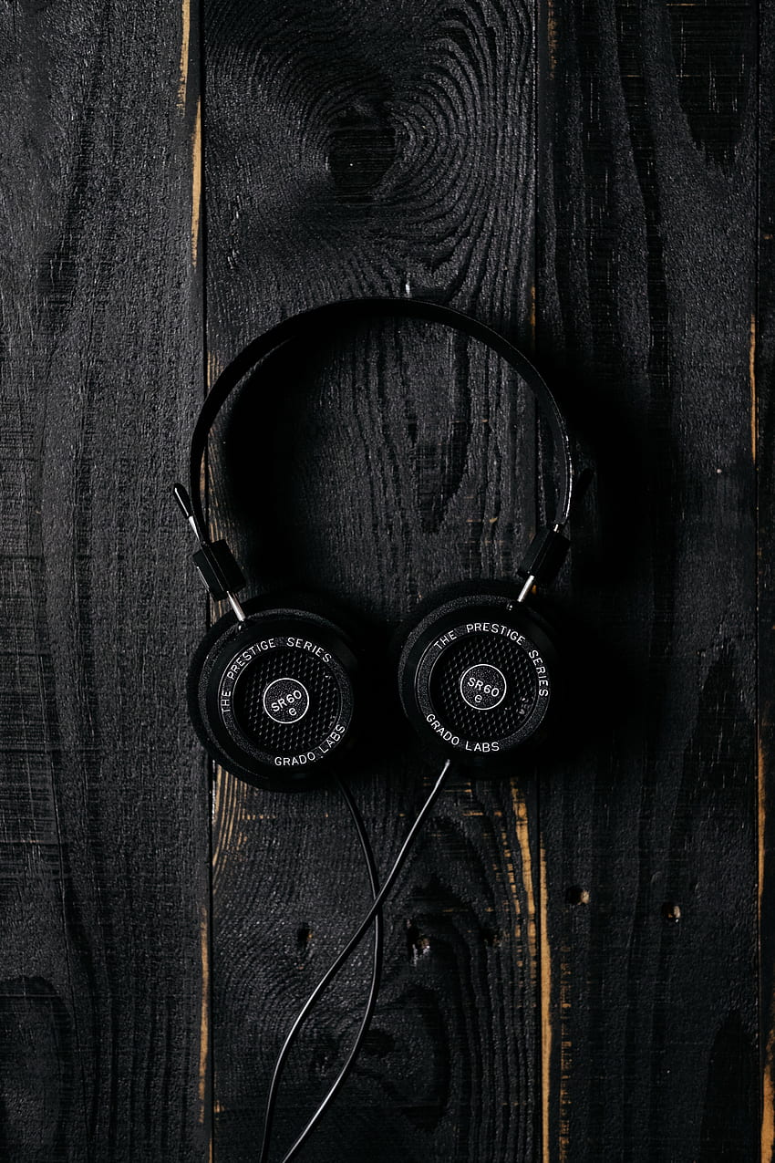Music, Headphones, Dark, Wood, Wooden, Surface HD phone wallpaper