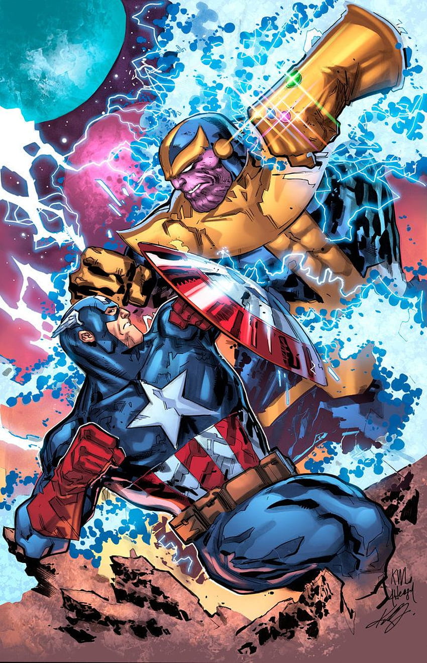 キャプテン・アメリカvsサノス：インフィニティ・ウォー、サノス・インフィニティ・ウォー・コミック HD電話の壁紙