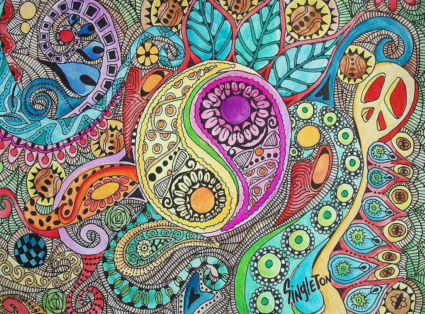 รู้สึกดี. สี Doodles และ Zentangles, Hippie Peace วอลล์เปเปอร์ HD