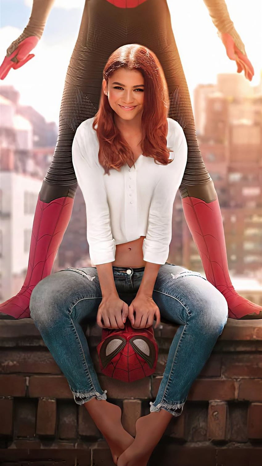 Najlepszy Spiderman daleko od domu iPhone 8, Tom Holland i Zendaya Tapeta na telefon HD