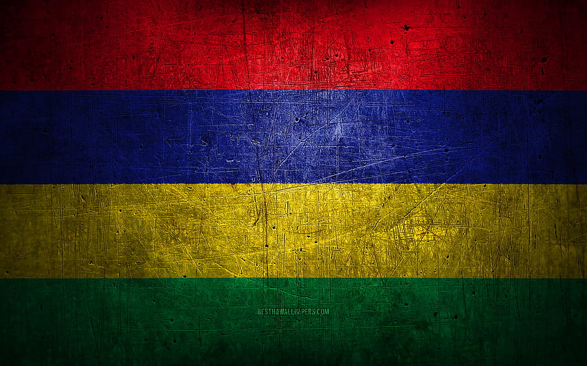 モーリシャスの金属の旗, グランジ アート, アフリカ諸国, モーリシャスの日, 国のシンボル, モーリシャスの旗, 金属の旗, モーリシャスの国旗, アフリカ, モーリシャス 高画質の壁紙
