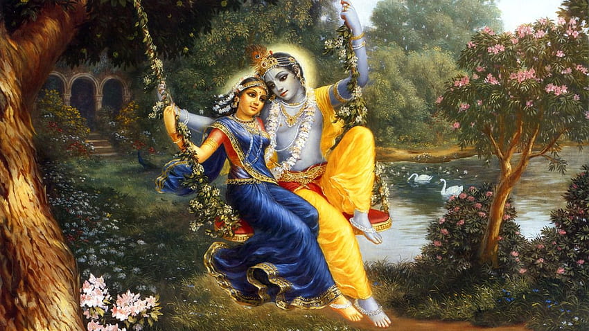Sri Radha and Krishna on the swing. Krishna, Lord krishna, Lord krishna HD wallpaper