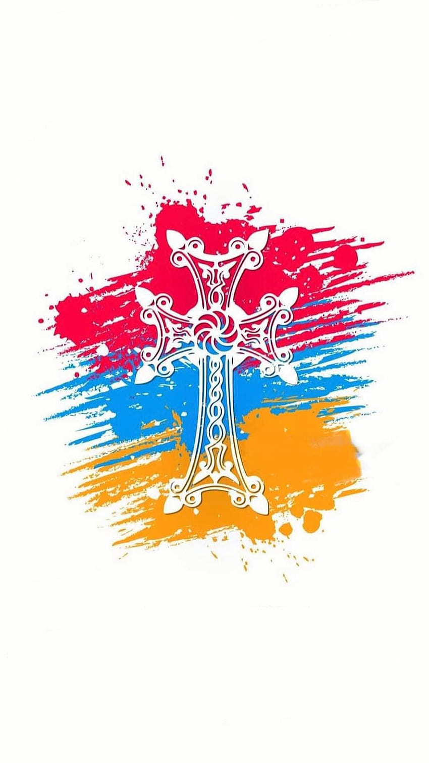 アルメニア クロス、オレンジ、赤、エレクトリック ブルー、キリスト、キリスト教徒、青、アルメニア、アルメニアの旗 HD電話の壁紙