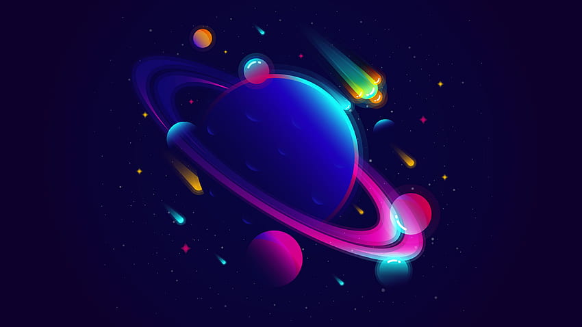 Saturn Planet Illustration minimalistisch HD-Hintergrundbild