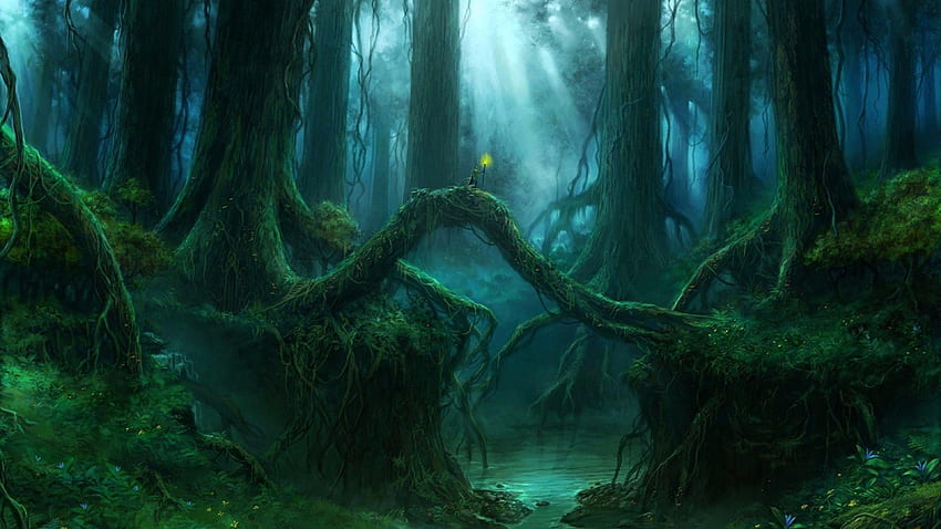 暗い魔法の森 - 、コウモリの暗い魔法の森の背景、暗い魔法の森 高画質の壁紙