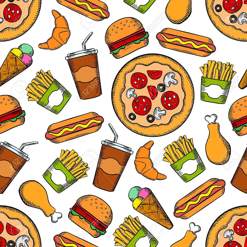 Vector Vintage Fast Food Drawing Set Hand Drawn Monochrome Junk Food  Illustration Great For Menu Poster Or Label Royalty Free SVG Cliparts  Vectors And Stock Illustration Image 52421448