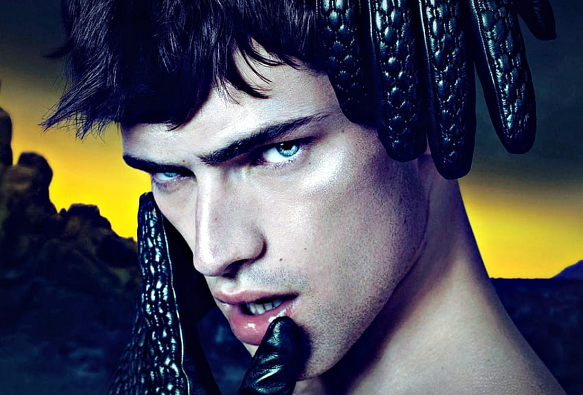 Sean Opry, black, model, blue eyes, man, yellow, gloves, male HD wallpaper