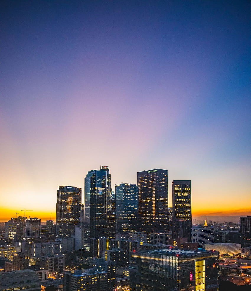 Kota, Matahari Terbenam, Amerika Serikat, Pencakar Langit, Amerika Serikat, Los Angeles wallpaper ponsel HD