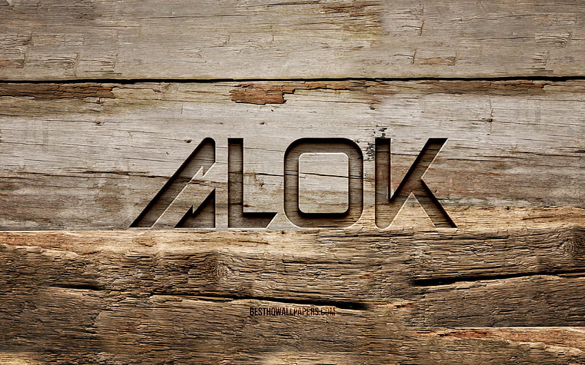 Alok 木製ロゴ, , ブラジルの DJ, 木製の背景, 音楽スター, Alok Achkar Peres Petrillo, Alok ロゴ, DJ Alok, クリエイティブ, 木彫り, Alok 高画質の壁紙