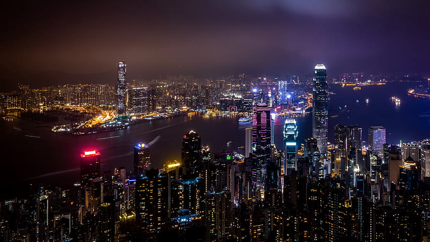 hong kong, china, skyscrapers, night HD wallpaper