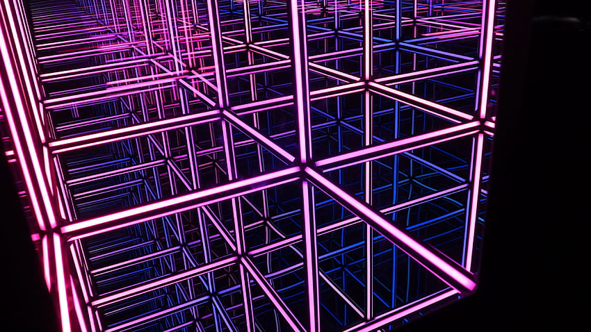 Luz Púrpura Azul Cubos Líneas Luz Neón Oscuro Oscuro fondo de pantalla
