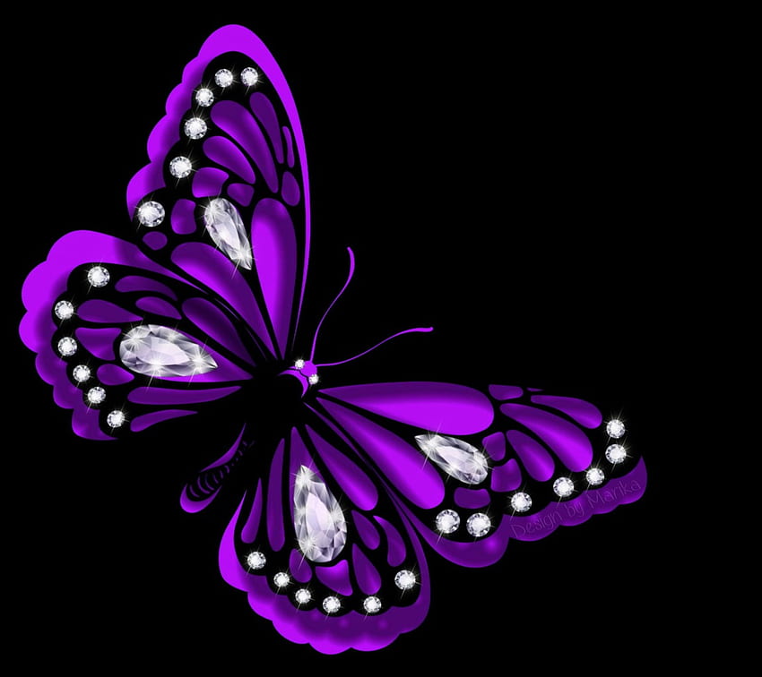 Diamond Butterfly, purple, jem, design, butterfly, glow, sparkle, diamonds HD wallpaper