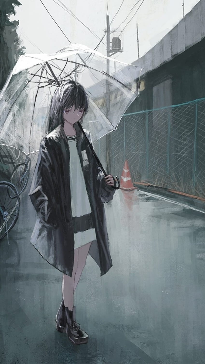Anime Girl, Sadness, Raining, Street, Coat, Mood for Galaxy S3, Galaxy ...