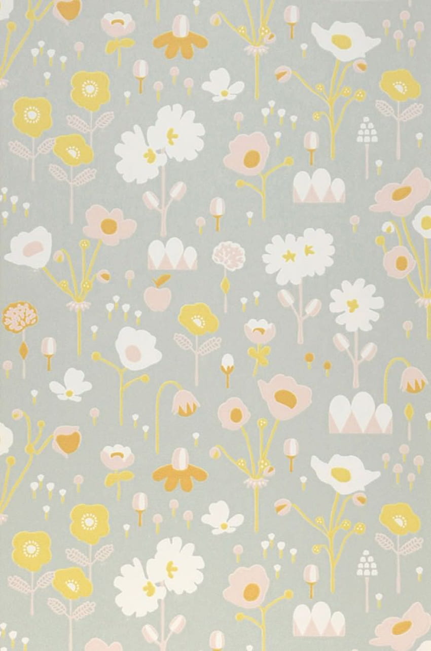 Bloom Hand Printed Look Matt Flowers Grey -, Yellow and Gray HD phone wallpaper