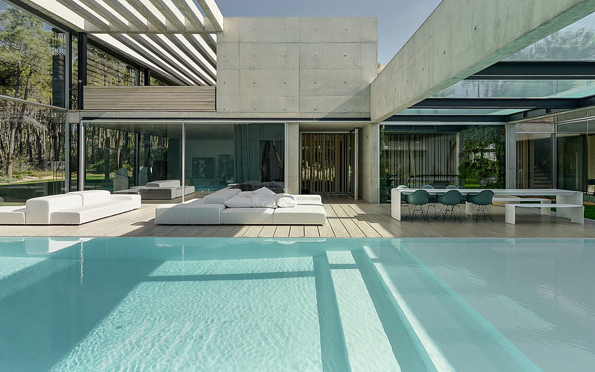 piękny basen na podwórku, pomysł na basen, poddasze, basen bez attyki, basen w domu Tapeta HD