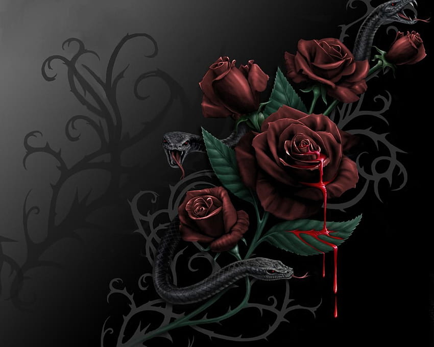 Black Bloody Roses, Rose Snake HD wallpaper