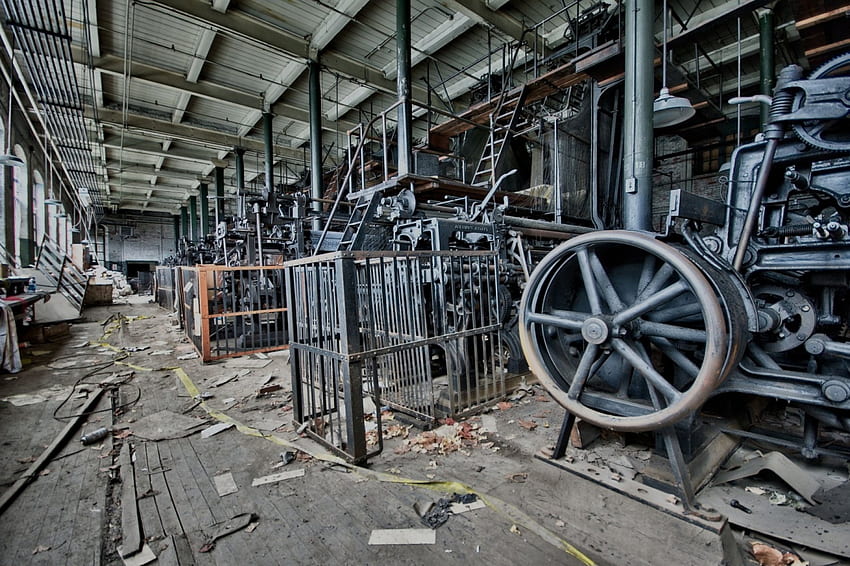 fábrica abandonada r, fábrica, abandonado, máquinas, edificio, r fondo de pantalla