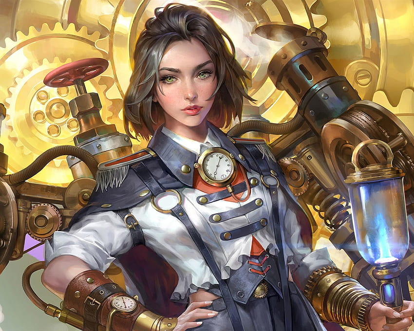 Steampunk, Steam Engineer, short hair girl, art Full , , Girl Engineer HD wallpaper