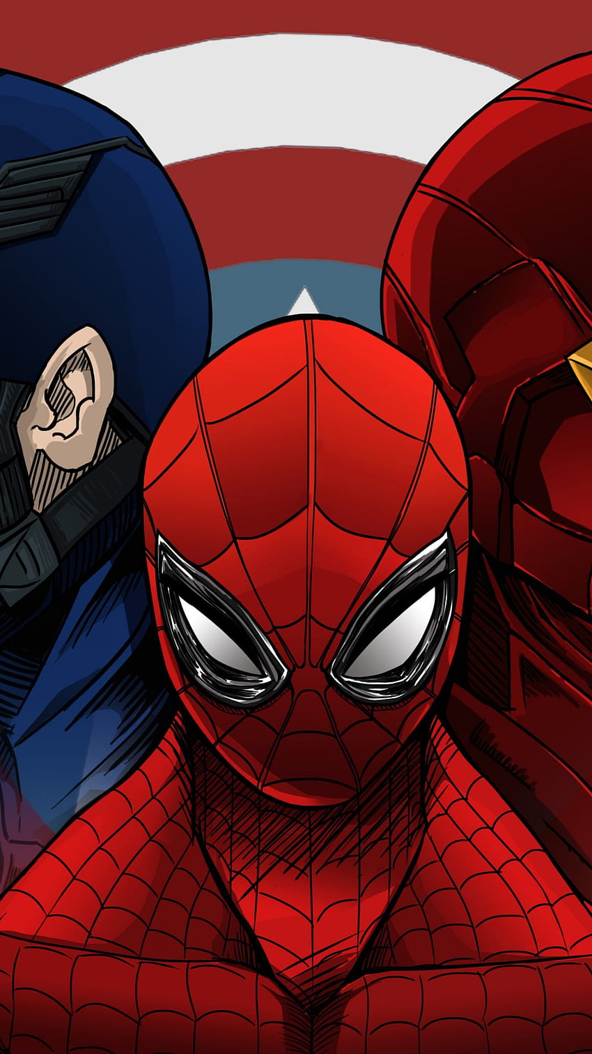 Kaptan Amerika, Örümcek Adam, Demir Adam, İç Savaş, Çizimler, Yaratıcı Grafikler. IPhone, Android, Mobil ve Spiderman Ironman için HD telefon duvar kağıdı