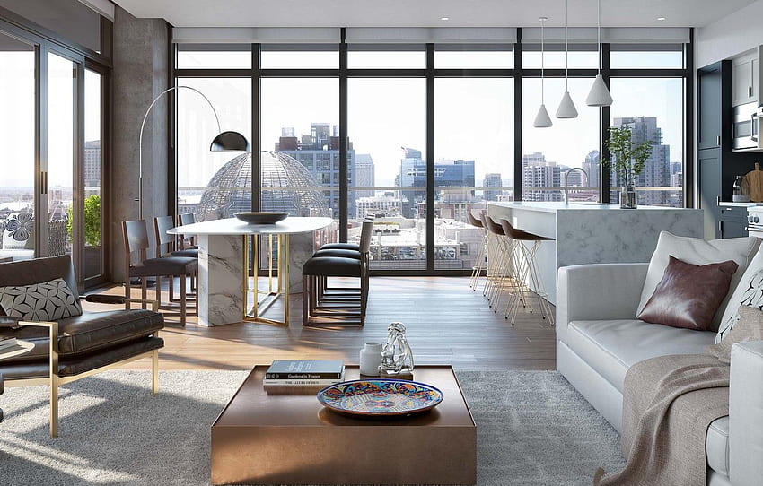 interior, kitchen, Penthouse, megapolis, Downtown, Luxury Apartment HD wallpaper