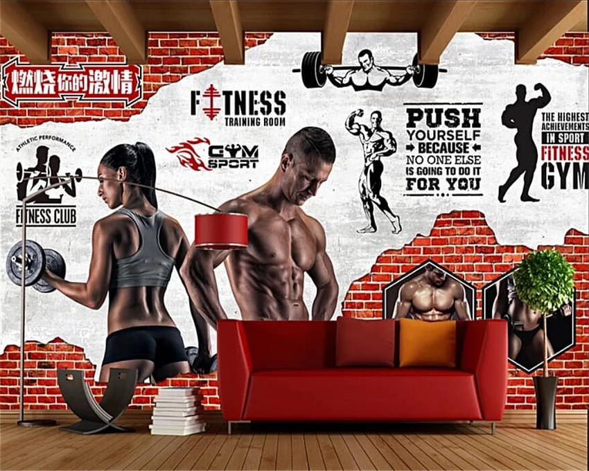 Custom 3D mural retro brick wall muscles exercise fitness club wall background decorative wall papers home decor. . - AliExpress, Fitness Training HD wallpaper
