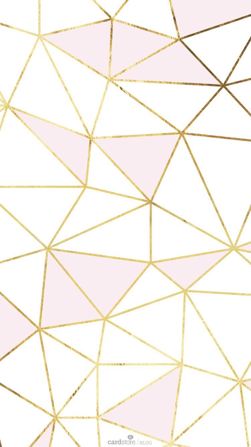Triángulos lindos de color rosa pálido y blanco con borde dorado para iPhone fondo de pantalla del teléfono