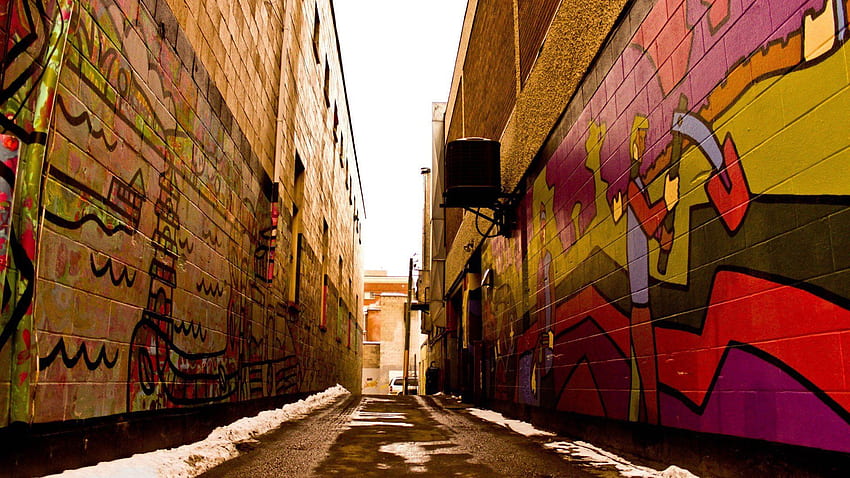 Graffiti Covered Alley Walls HD wallpaper