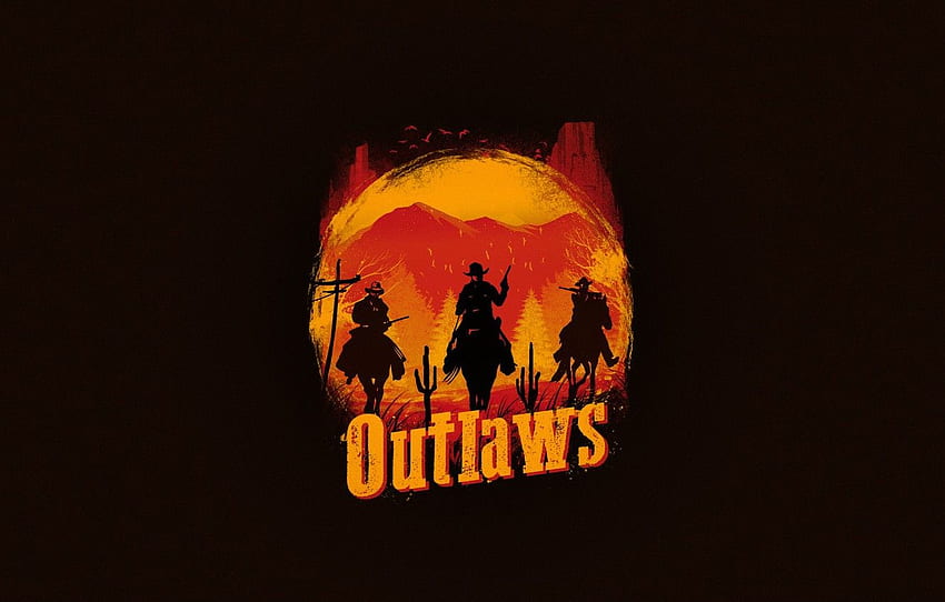 Sunset, The sun, Minimalism, Art, Sunset, West, Western, Cowboys, by Vincenttrinidad, Vincenttrinidad, Western Outlaws Out, Sunset Outlaws, West, Outlaws, Outside the law for , section минимализм - papel de parede HD