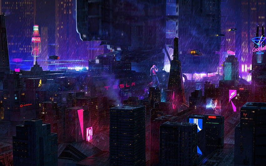 Cyberpunk City, ciudad de neón futurista, rascacielos, luces, autos voladores, obras de arte para MacBook Pro de 13 pulgadas - Maiden fondo de pantalla