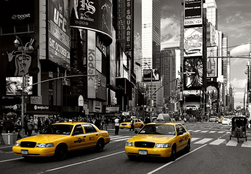нюйоркско такси черно и бяло - нюйоркски таймс скуеър, нюйоркски плакат, нюйоркско такси HD тапет